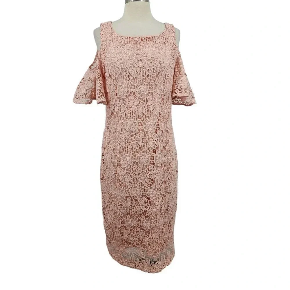 Nanette Lepore Women's Flutter Cold Shoulder Lace Sheath Casual Dress Size 8